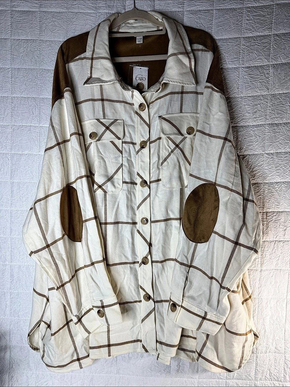 Cato Checkered Button Down Shirt in White & Brown NWT